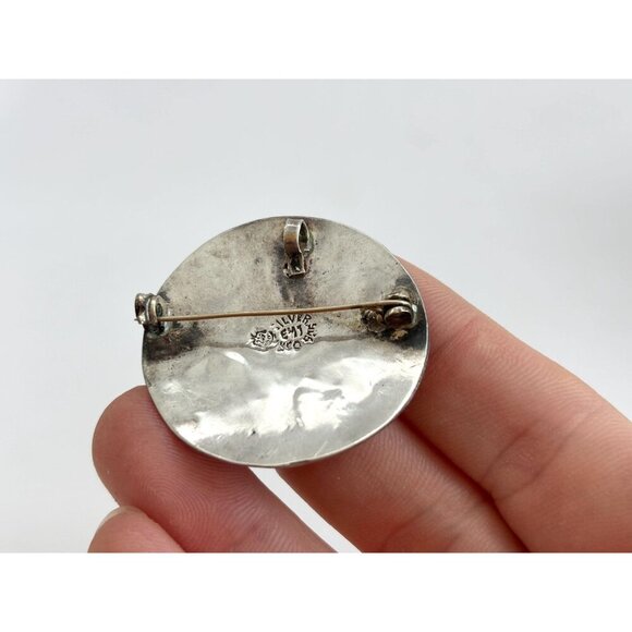 Taxco Sterling Silver Abalone Mexican Round Abstract Vintage Brooch Pendant - Picture 3 of 10